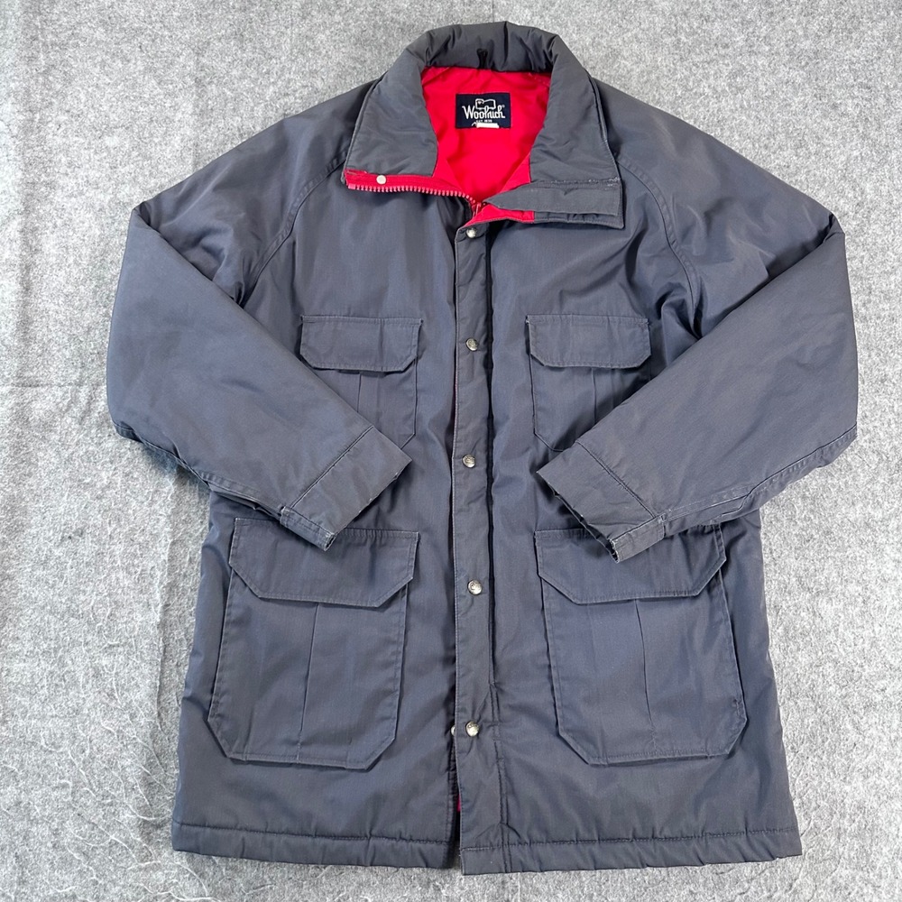 Woolrich Mens Large Charcoal Gray Insulated Field Jacket Cargo Parka Made in USA